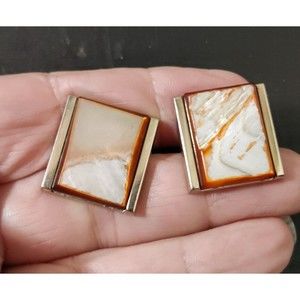 DANTE iridescent shell Cufflinks Vintage Mens Shades Of Brown Cream